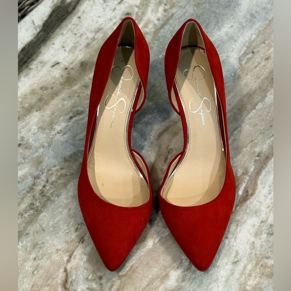 Women’s JESSICA SIMPSON Red suede stiletto pointed toe pumps- Size 9.5 - Picture 2 of 8